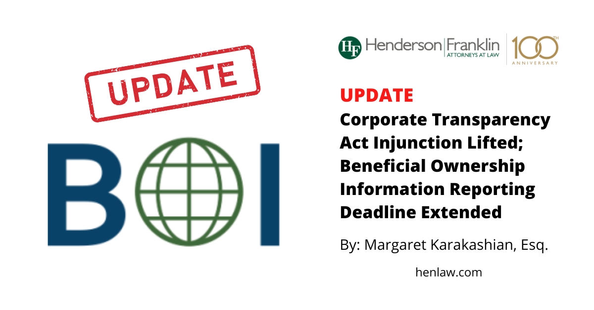 UPDATE Corporate Transparency Act Injunction Lifted; Beneficial